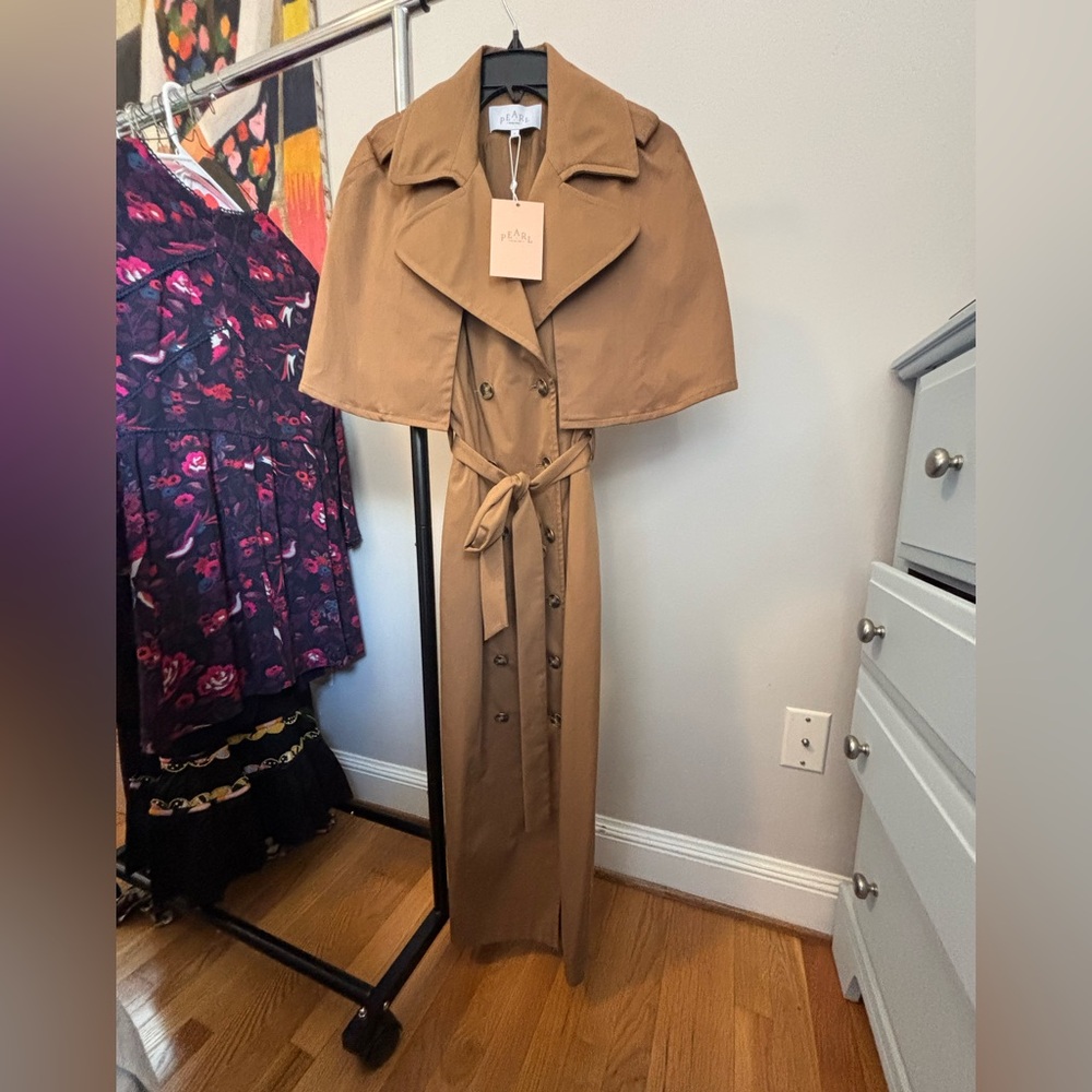 Tan Trench Style Dress with Cape